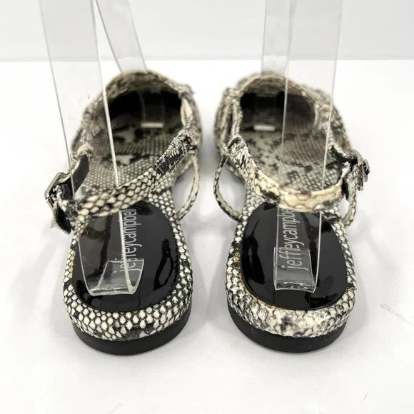 JEFFREY CAMPBELL Shoes Women 7.5 Black Snake Myron Slingback Flat Pointy Leather - Picture 3 of 10